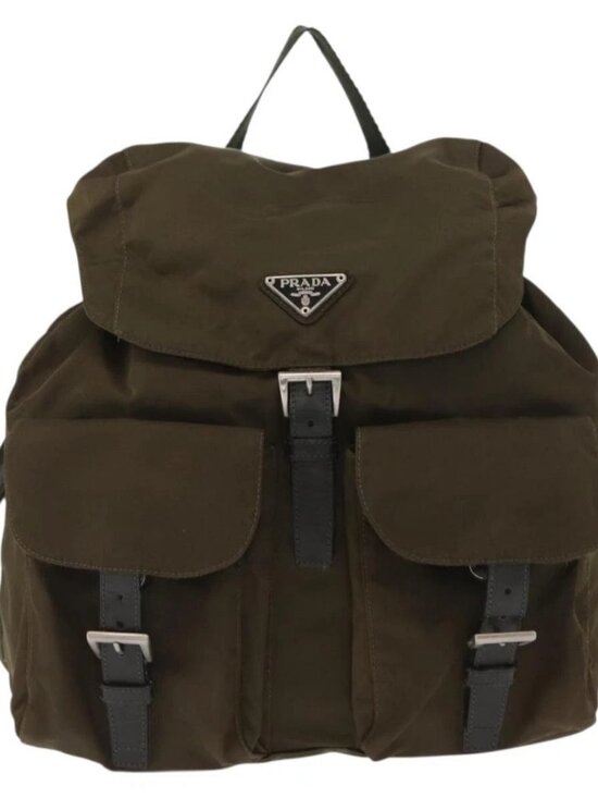PRADA Backpack Nylon Khaki Silver Auth 168394 main image 12